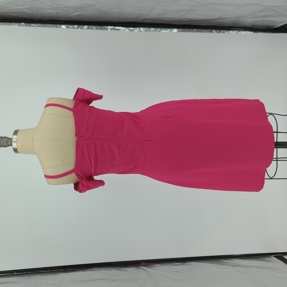 SHELL N Off Shoulder Front Pleat Dress Pink XS preppy cocktail wedding classic - Picture 2 of 5